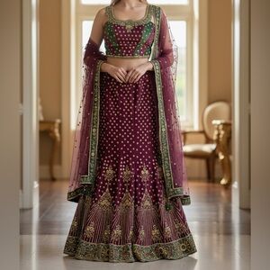 Elegant Purple and Green Lehenga